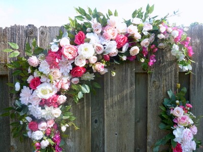 Blush Pink, Fuchsia and White Wedding Arch Flowers, Round Arch flowers - image6